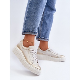 Zazoo 2919 Zapatos Mujer de Piel con Suela Gruesa, Dorado 3