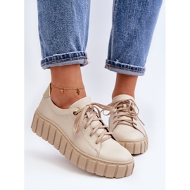 Zazoo 2919 Zapatos Mujer Piel Suela Gruesa, Beige 8