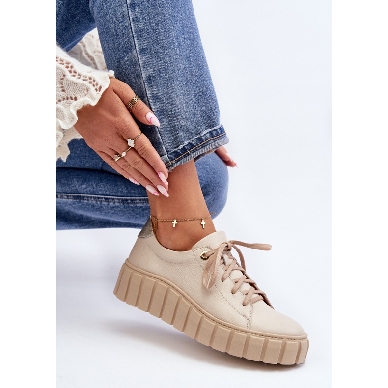 Zazoo 2919 Zapatos Mujer Piel Suela Gruesa, Beige 1