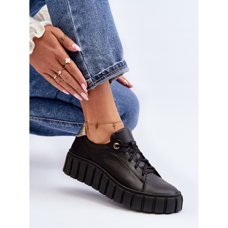 Zazoo 2919 Zapatos Mujer de Piel con Suela Gruesa, Negro 1