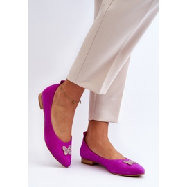 Zazoo 2887 Bailarinas De Ante Con Mariposa Decorativa Fucsia rosado 3