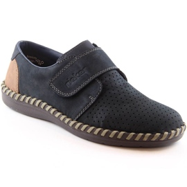 Zapatos Rieker M RKR585 de piel con cierre adhesivo, azul marino 2