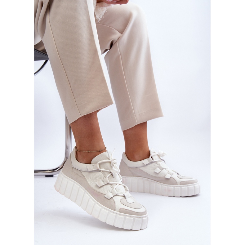 Deportivas Mujer Piel con Plataforma M01/1 Zazoo Beige Claro 2