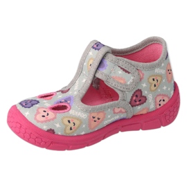 Pantuflas infantiles befado con velcro 630P007, gris y rosa 1