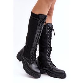 Botas De Mujer Con Cordones Y Parte Superior Elástica Negro Virxinia 1 Botas De Mujer Con Cordones Y Parte Superior Elástica Negro Virxinia 1