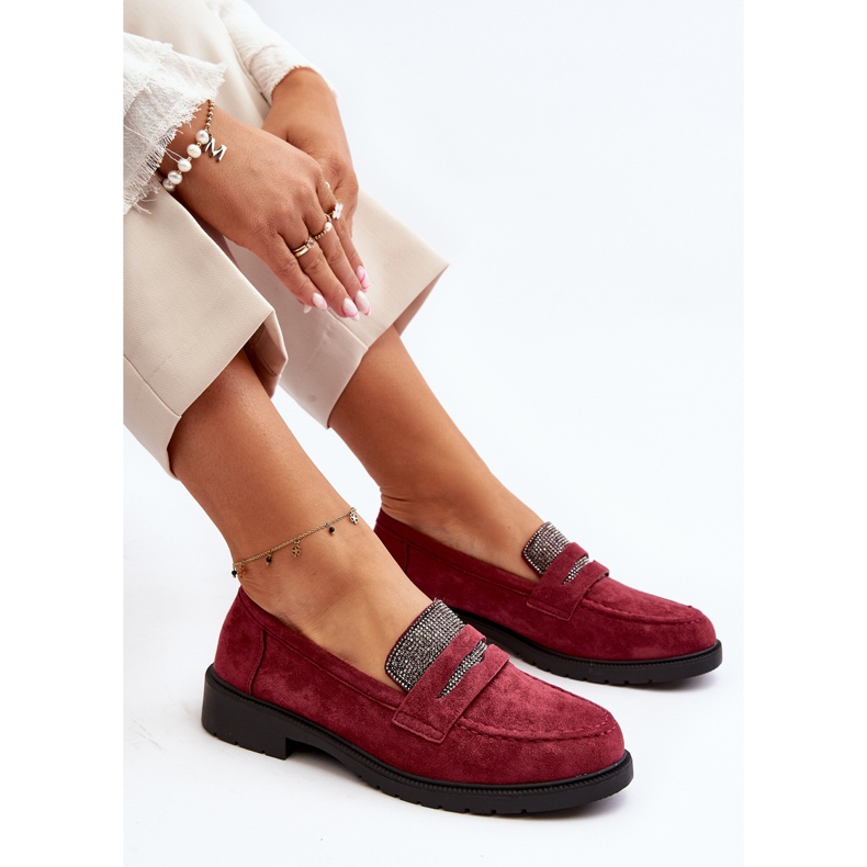 Mocasines burdeos adornados para mujer de Dananei rojo 1