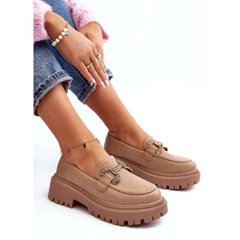 Mocasines De Mujer Con Adorno, Beige Oscuro Gargi 1