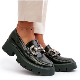Mocasines Mujer Charol Con Adorno Verde Oscuro Arsaba 10