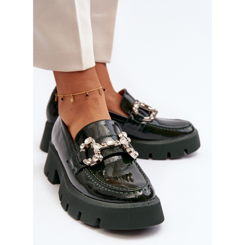 Mocasines Mujer Charol Con Adorno Verde Oscuro Arsaba 1