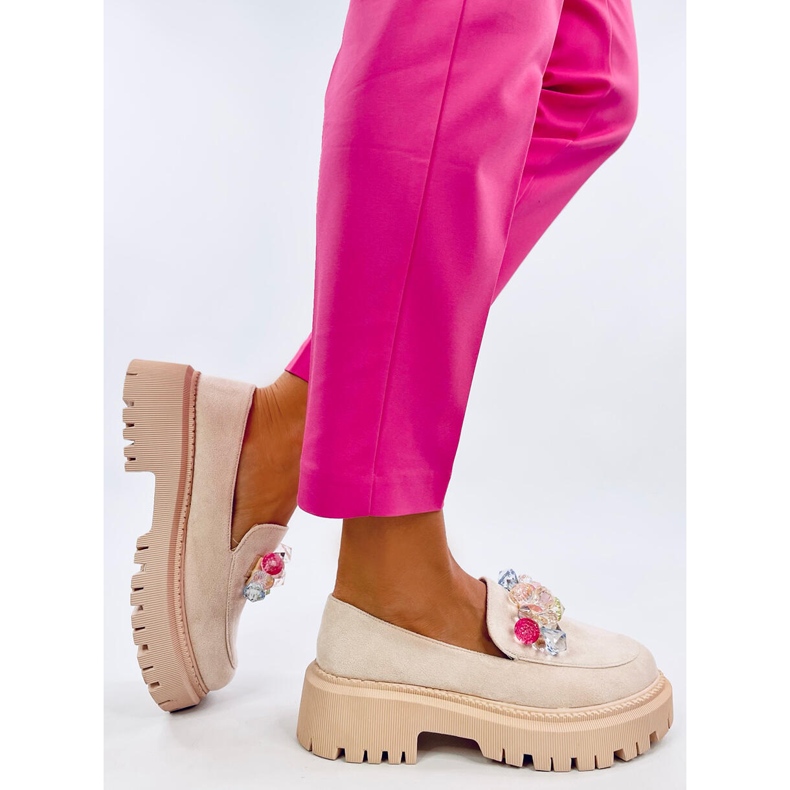 Stefani Mocasín plataforma beige con piedras 2 Stefani Mocasín plataforma beige con piedras 2