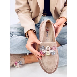 Mocasines caqui con plataforma y cuentas Stefani beige 5