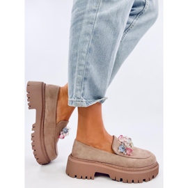 Mocasines caqui con plataforma y cuentas Stefani beige 3
