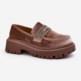 Mocasines De Mujer De Terciopelo Con Decoración, Marrón Wendreda 1