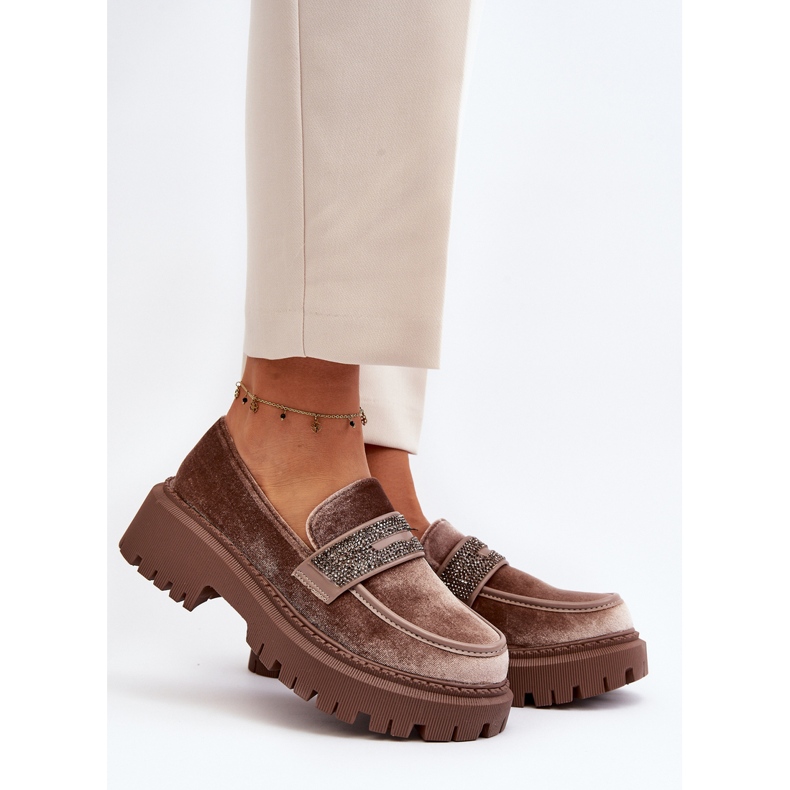 Mocasines De Mujer De Terciopelo Con Decoración, Marrón Wendreda 2