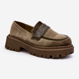 Mocasines De Mujer De Terciopelo Con Decoración, Verde Oscuro Wendreda 1