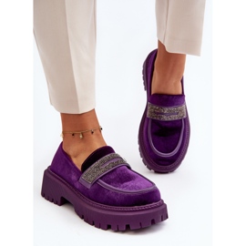 Mocasines De Mujer De Terciopelo Con Decoración, Morado Wendreda violeta 7