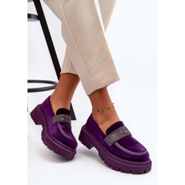 Mocasines De Mujer De Terciopelo Con Decoración, Morado Wendreda violeta 9