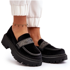 Mocasines De Mujer De Terciopelo Con Decoración Negro Wendreda 10