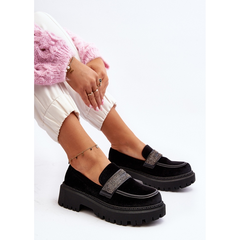 Mocasines De Mujer De Terciopelo Con Decoración Negro Wendreda 1