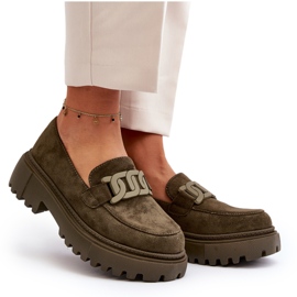 Mocasines De Mujer Con Cadena Mevre Verde Oscuro 9