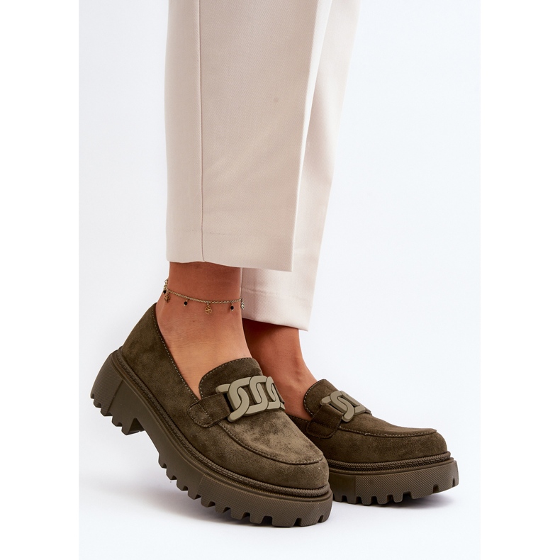 Mocasines De Mujer Con Cadena Mevre Verde Oscuro 2