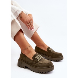 Mocasines De Mujer Con Cadena Mevre Verde Oscuro 8