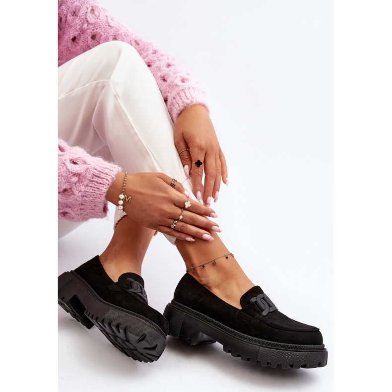 Mocasines De Mujer Con Cadena Negro Mevre 1