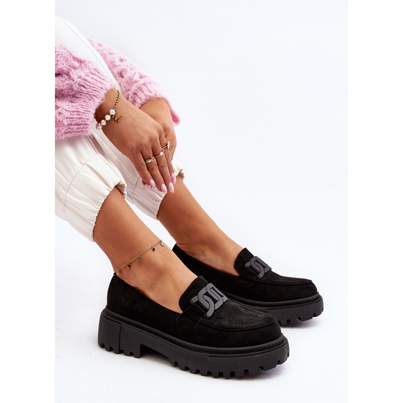 Mocasines De Mujer Con Cadena Negro Mevre 2