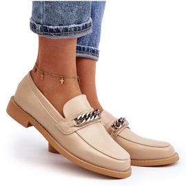 Mocasines Mujer Piel Ecológica con Cadena, Beige Nohlies 12