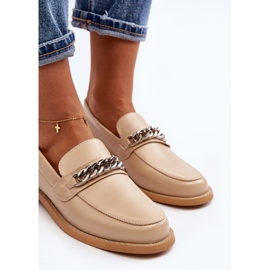 Mocasines Mujer Piel Ecológica con Cadena, Beige Nohlies 10