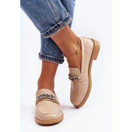 Mocasines Mujer Piel Ecológica con Cadena, Beige Nohlies 11