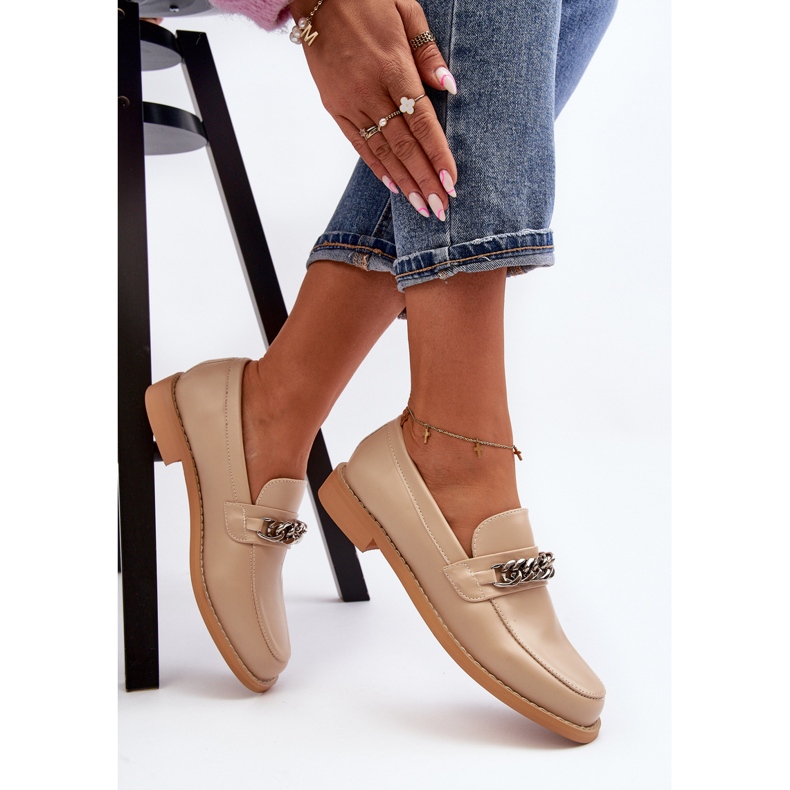 Mocasines Mujer Piel Ecológica con Cadena, Beige Nohlies 1