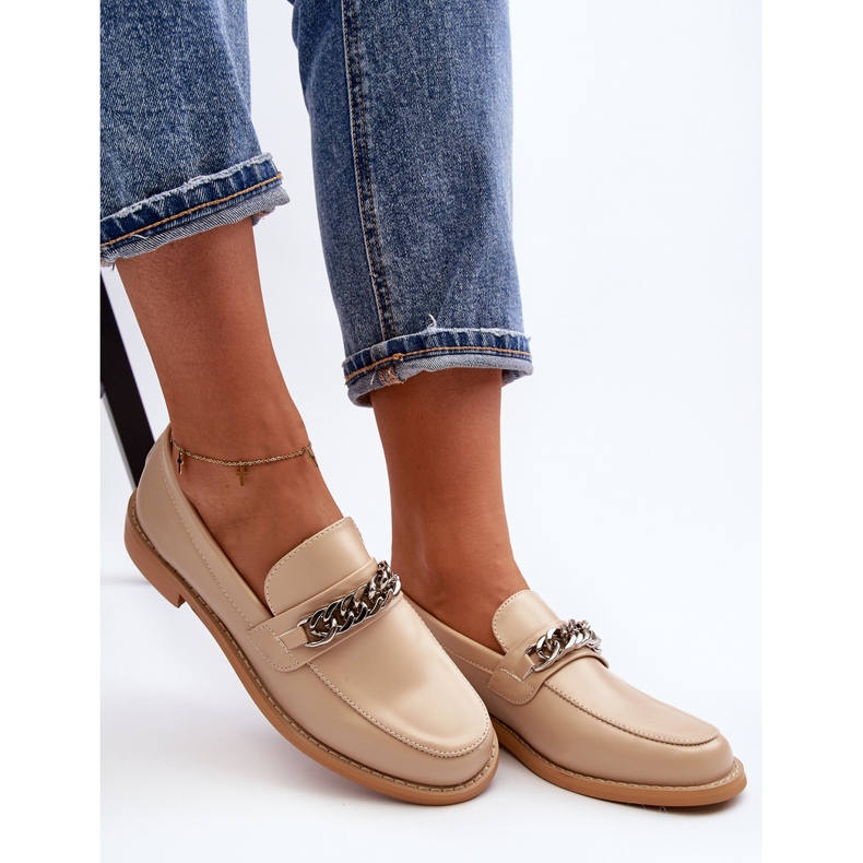 Mocasines Mujer Piel Ecológica con Cadena, Beige Nohlies 2
