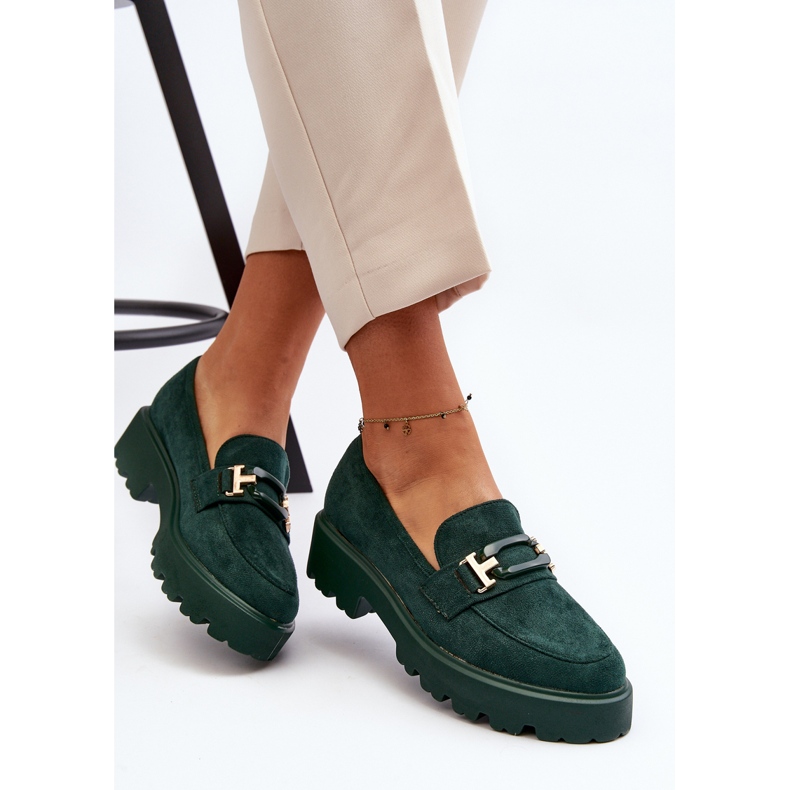 Mocasines de mujer con decoración, verde oscuro Omavia 2