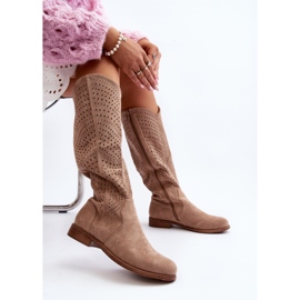 S.barski HY66-150 Botas Caladas Con Tacón Plano Beige 7
