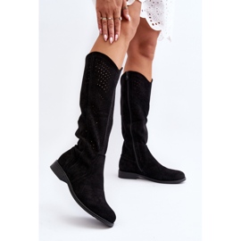 S.barski HY66-150 Botas Caladas con Tacón Plano, Negro 7