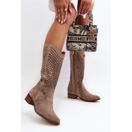 Zazoo 3305/P Botas capuchino caladas a media pantorrilla de ante beige 4