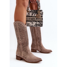 Zazoo 3305/P Botas capuchino caladas a media pantorrilla de ante beige 5