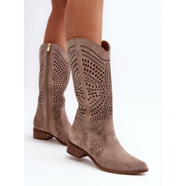 Zazoo 3305/P Botas capuchino caladas a media pantorrilla de ante beige 7