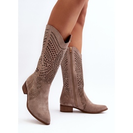Zazoo 3305/P Botas capuchino caladas a media pantorrilla de ante beige 8