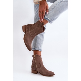 Zazoo 3329 Botas Vaqueras De Ante Con Tacón Bajo Beige Oscuro 4