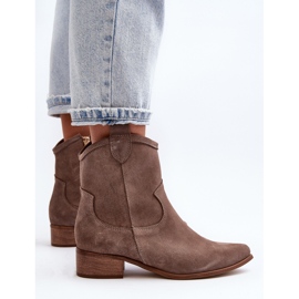 Zazoo 3329 Botas Vaqueras De Ante Con Tacón Bajo Beige Oscuro 6