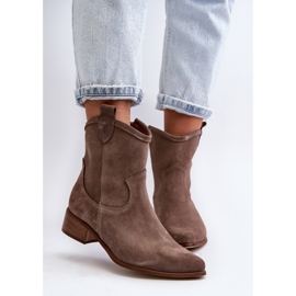 Zazoo 3329 Botas Vaqueras De Ante Con Tacón Bajo Beige Oscuro 7