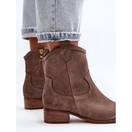 Zazoo 3329 Botas Vaqueras De Ante Con Tacón Bajo Beige Oscuro 8
