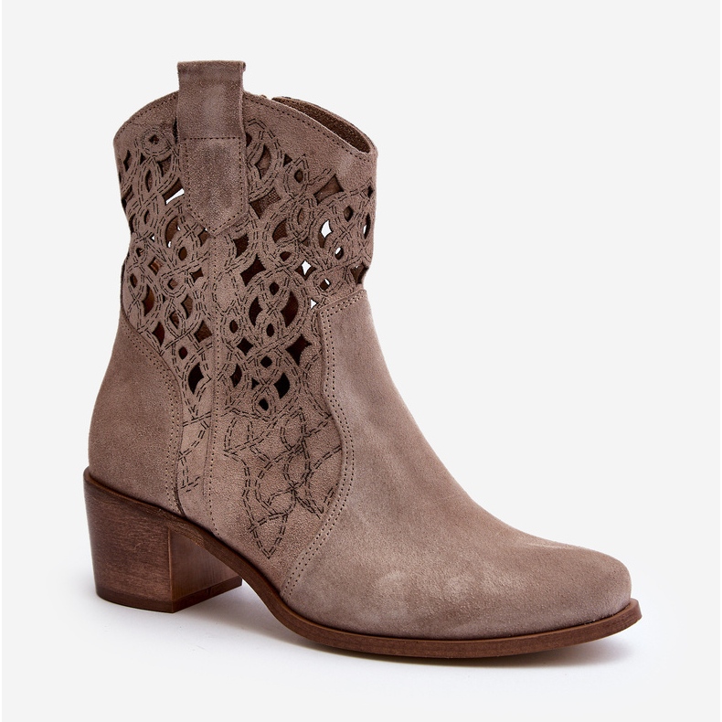 Zazoo 3394 Botas de tacón alto capuchino caladas para mujer beige 2