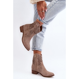 Zazoo 3305 Botas Cowboy Mujer Tacón Bajo Calado Ante Cappucino beige 5