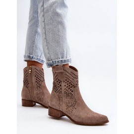 Zazoo 3305 Botas Cowboy Mujer Tacón Bajo Calado Ante Cappucino beige 9