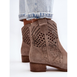 Zazoo 3305 Botas Cowboy Mujer Tacón Bajo Calado Ante Cappucino beige 10