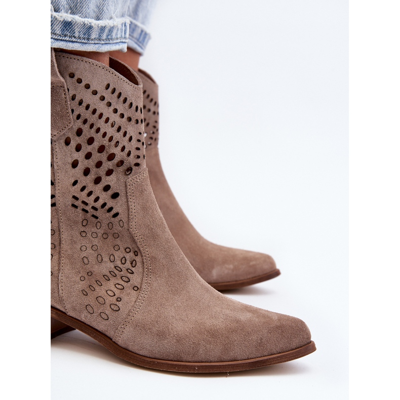 Zazoo 3305 Botas Cowboy Mujer Tacón Bajo Calado Ante Cappucino beige 1