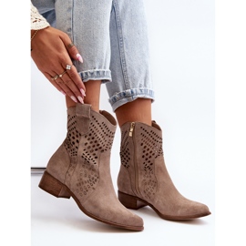 Zazoo 3305 Botas Cowboy Mujer Tacón Bajo Calado Ante Cappucino beige 2